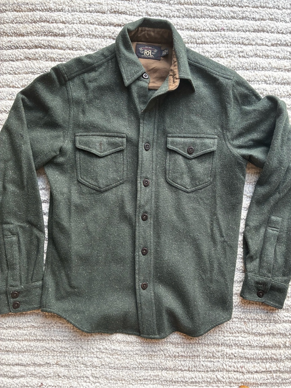 RRL Ralph Lauren Olive Wool Button-Front Shirt Jacket